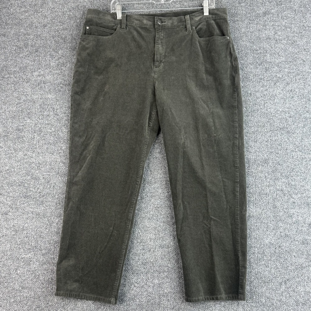 Eileen Fisher Corduroy Pants Womens XL Olive Organic Cotton Stretch 5 Pocket